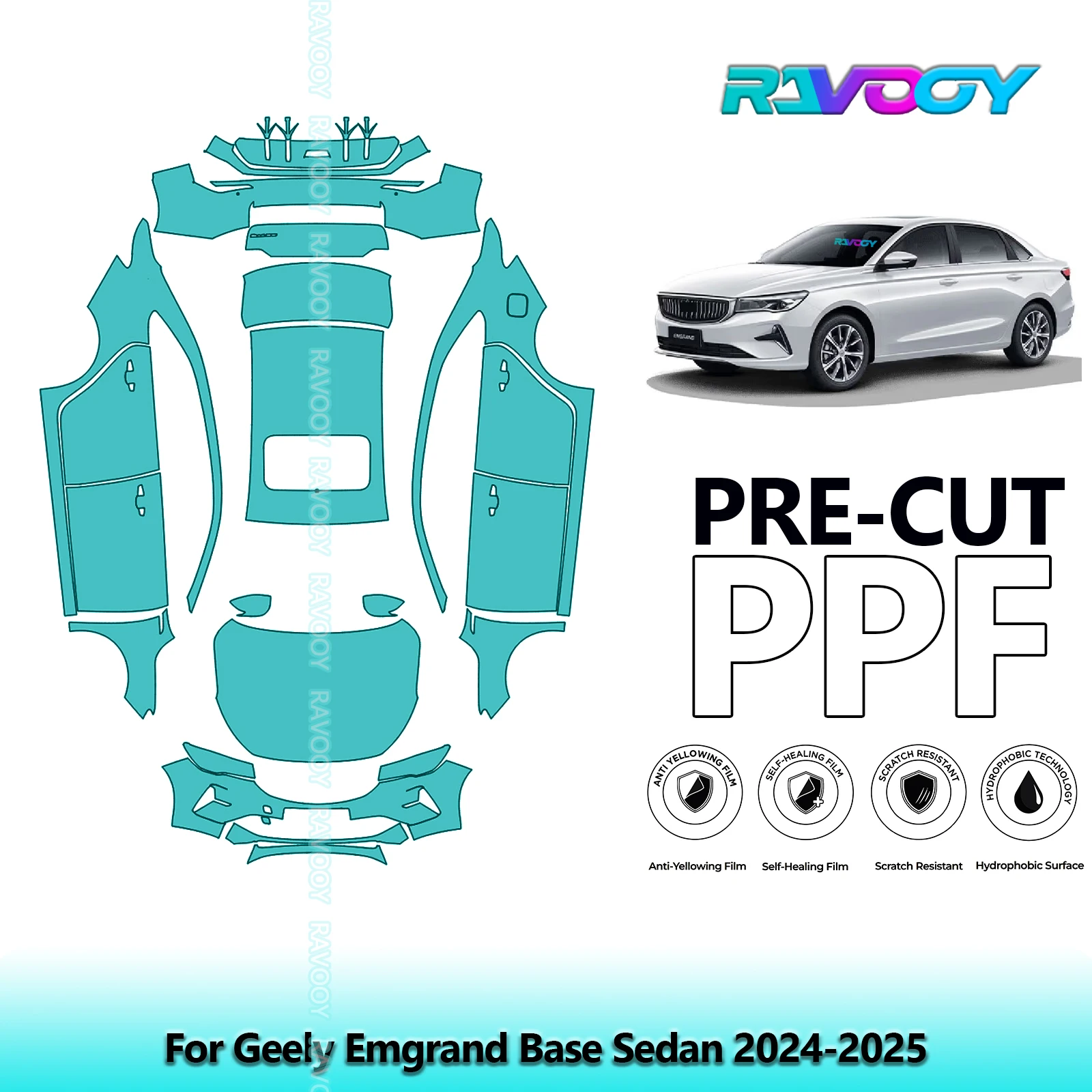 For Geely Emgrand Base Sedan 2024-2025 Full Body 8.5Mil Pre-Cut Paint Protection Film PPF Stone Chip Kit | Clear/Matte/Black