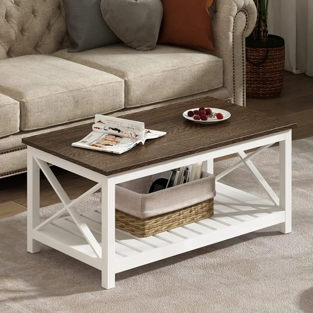 Coffee Table with Shelf for Living Room Sturdy & Rugged Structure Storage Space Master Farmhouse Style Free Delivery