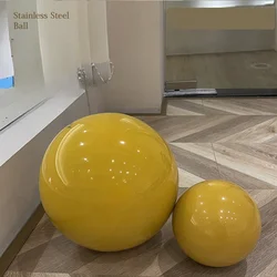 Metal Slight Yellow Hollow Round Ball Mall Window Storefront Ceiling Decorative Balls Stainless Steel Wedding Decoration Sphere