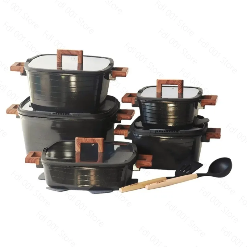 Die-casting square soup pot foreign trade hot-selling set 15-piece set, bottom covering non-stick electromagnetic  conduction