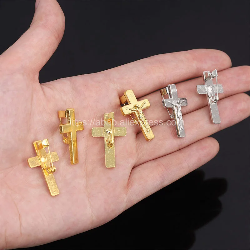 5pcs/Golden Cross Metal Badge on Christian Cross Pin Brooch Jewelry 15*25mm