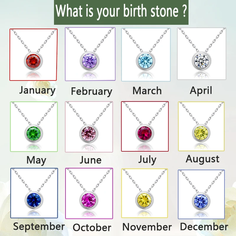 CADERMAY High Quality S925 Silver Link Cubic Zirconia Stone Necklace for Women Fine Jewelry Unique Gift 12 Birth Stone