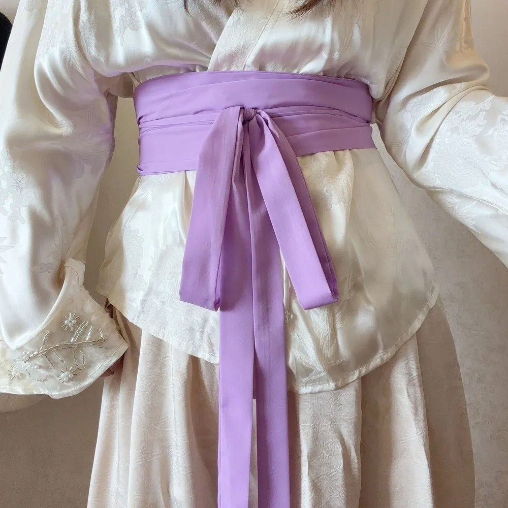 Chiffon Fabric Hanfu Waist Belt Cotton Linen Solid Color Wide Waist Belt Satin Silk Bowknot Decoration Silk Waist Rope