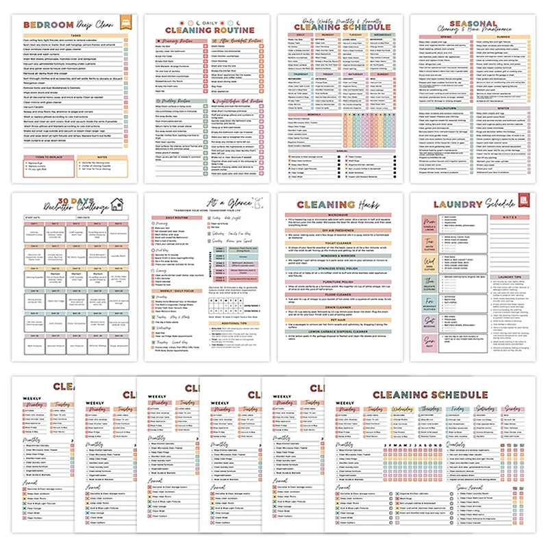 مخطط التنظيف للبالغين والنساء والأطفال، جدول التنظيف اليومي المنزلي ودفتر تنظيم قائمة المرجعات