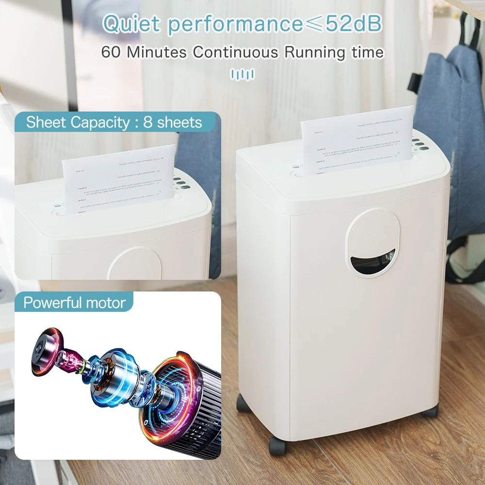 60 Min 20L Paper Shredder P5 8 Sheets High Security Micro Cut Manual Document Destroyer  Equipment for Office Home Use