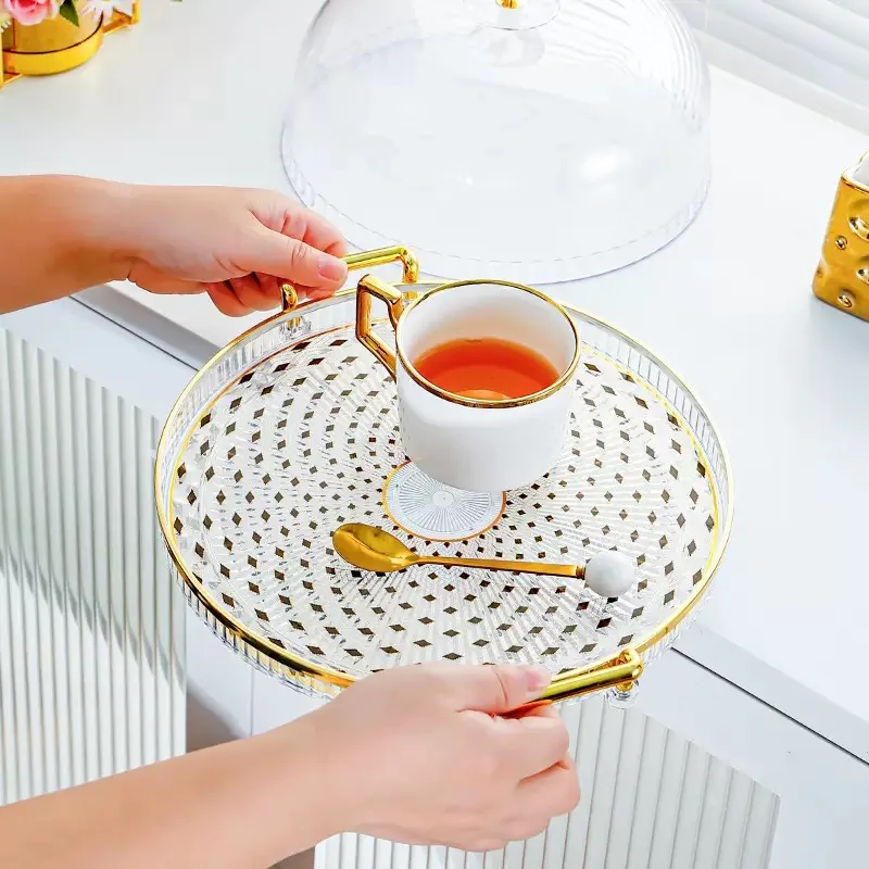 Gold Border Covered Fruit Plate Snack Cake Plate Home Living Room Dessert Display Plate Suitable for Gatherings Weddings Party