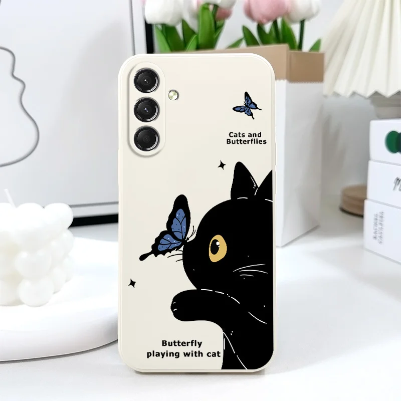 Cat Butterfly Phone Case For Samsung Galaxy S25 S24 S23 S22 S21 S20 S10  Ultra Plus FE Note 20 Ultra 10 Plus Cover