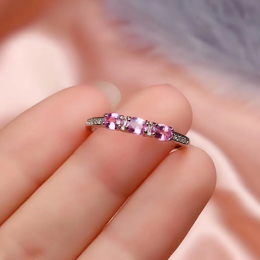 Cute Pink Sapphire Ring for Young Girl Total 0.6ct 3mm*4mm Natural Sapphire Silver Ring 18K Gold Plating 925 Silver Jewelry