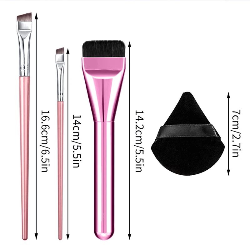 5 pçs conjunto de escova de maquiagem ultra-fina fundação sobrancelha delineador escova traceless veludo pó macio puff cabeça plana ferramenta de beleza