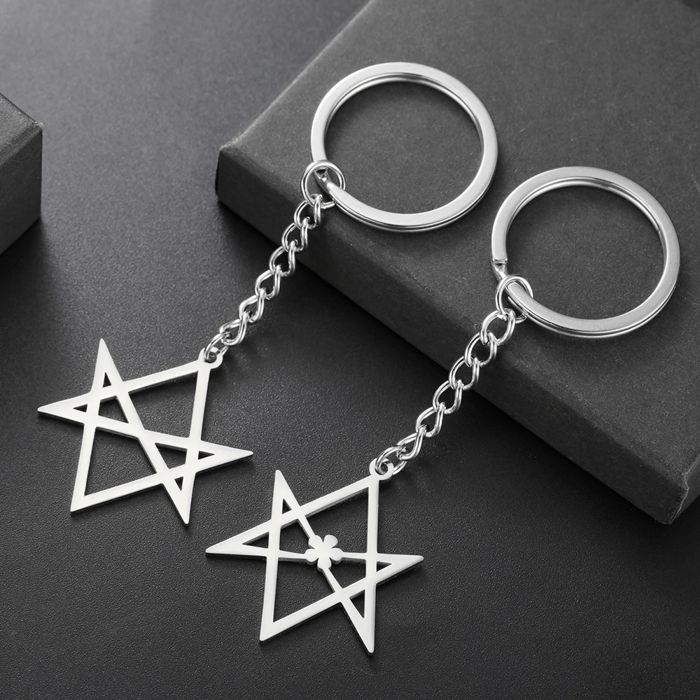 Dawapara Thelema Unicursal Hexagram Pendant Keychain Aquarian Star Protection Amulet Stainless Steel Keyring