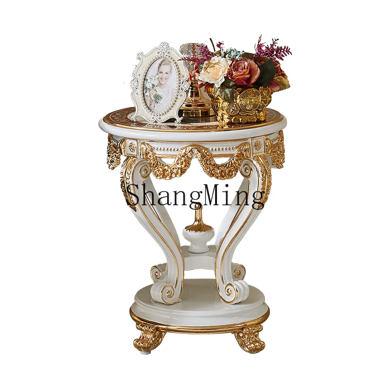 

DHY vintage small round table, full solid wood carved sofa, corner table, living room