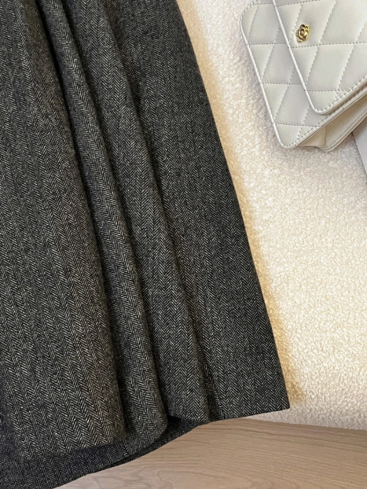2026 Vintage Gray Woolen Suit Jacket Women's Twill Wool Small Blazers Spring Autumn Single-button Casual Office Jacket Slim Coat