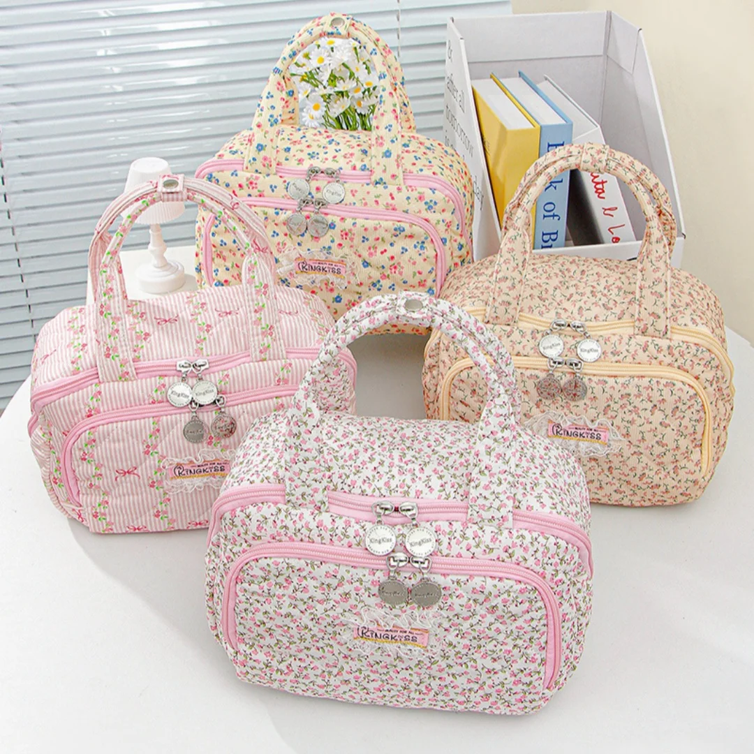 

Косметичка с цветочным принтом, дорожная сумка для хранения туалетных принадлежностей и косметики, портативная сумка для ухода за кожей большой вместимости