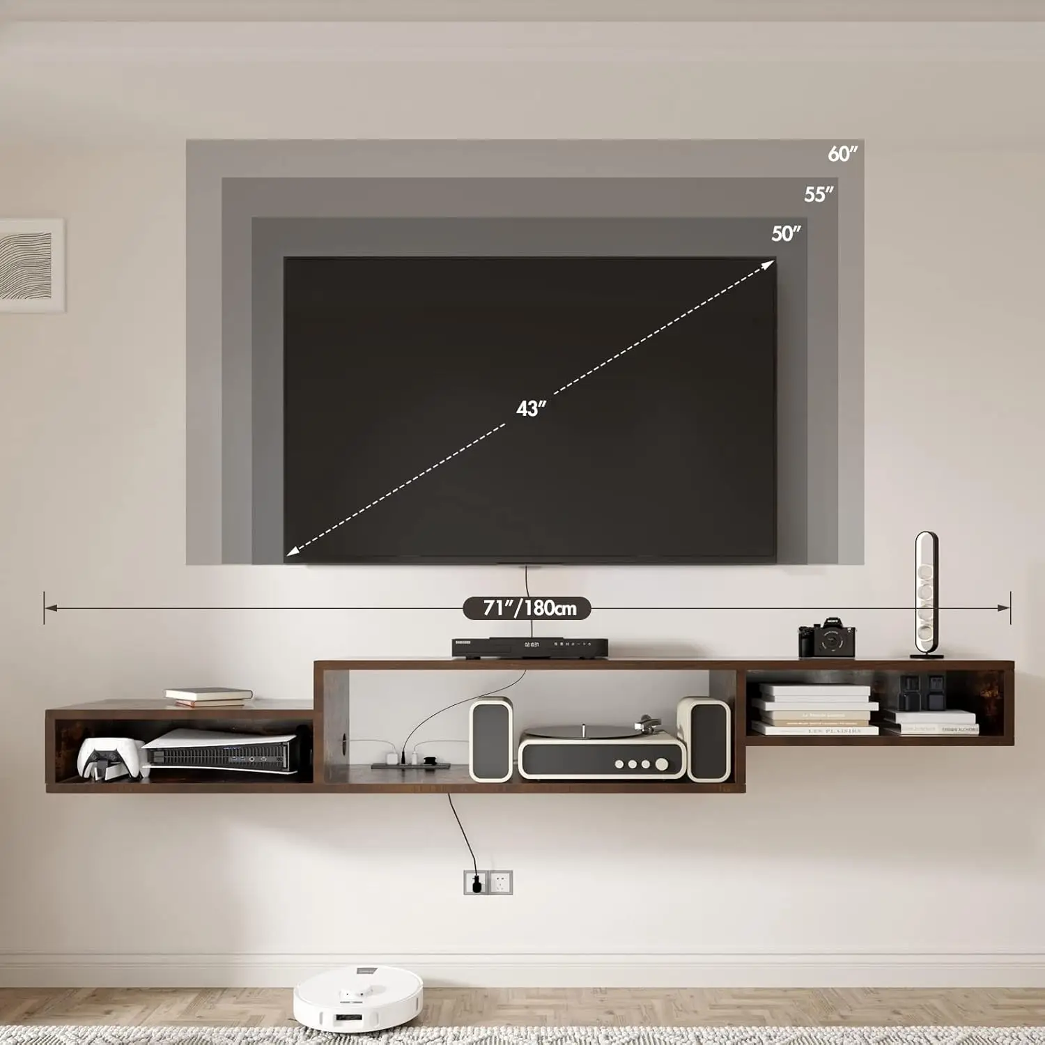 TV Stand Wall Mounted with Power Outlet 70