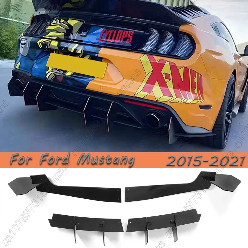 

For Ford Mustang 2015-2021 6 Fins Rear Bumper Diffuser Splitters Spoilers Lip ABS Plastic Auto Accessories Refit Decoration