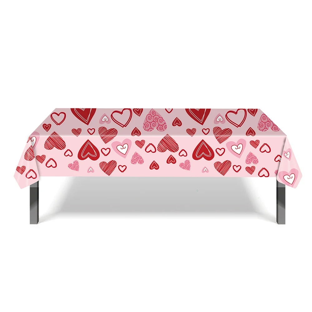 Valentines Day Disposable Tablecloth Red Love Heart Table Cover Plastic Rectangle Desk Cloth Wedding Party Table Decor Supplies