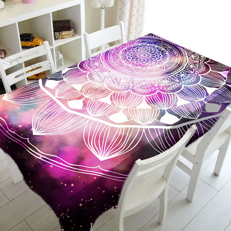 Psychedelic Mandala Stain Resistant Tablecloth Mandala Pattern Rectangular Table Mat Kitchen Holiday Party Decor Tablecloth