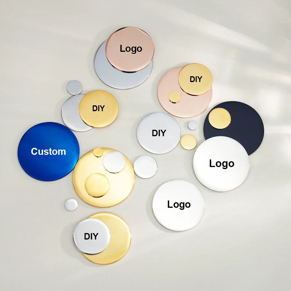 

30pcs/Lot Custom Logo Stainless Steel Rounded Edge Coin Personalized Logo Disc Pendant With Brushed Finished Jewelry Logo Tag