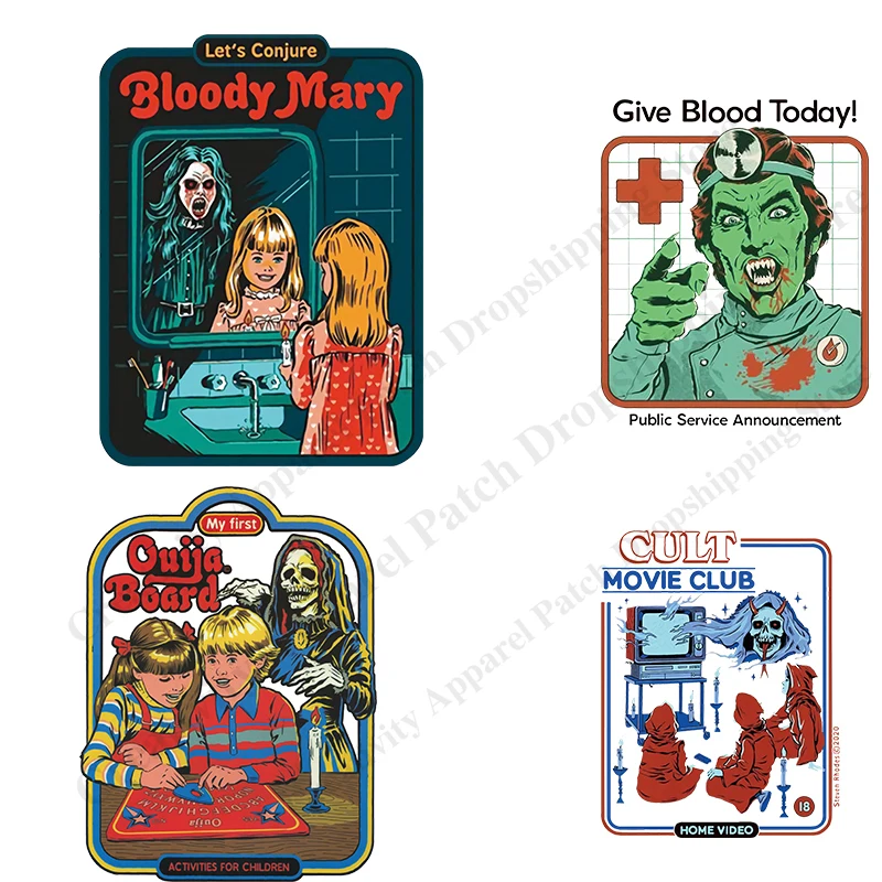 Bloody Mary Give Blood Today Horror Movie Patches for Clothing DIY Thermo Stickers T-Shirt Hoodie Heat Transfer Applique Patch