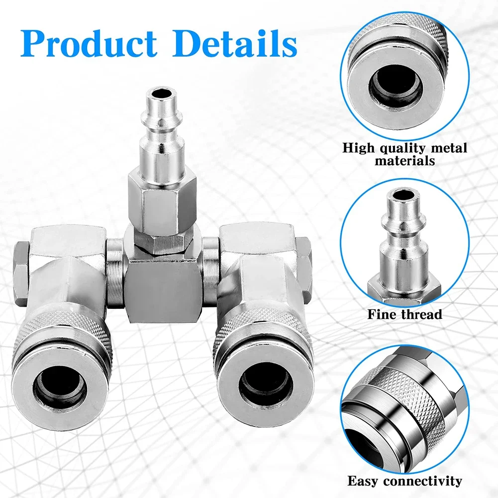 1pc Air Hose Connectors 2 Way Air Hose Splitter Fittings 1/4\'\' NPT Air Compressor Quick Connection For A T I/M Type Plug Coupler