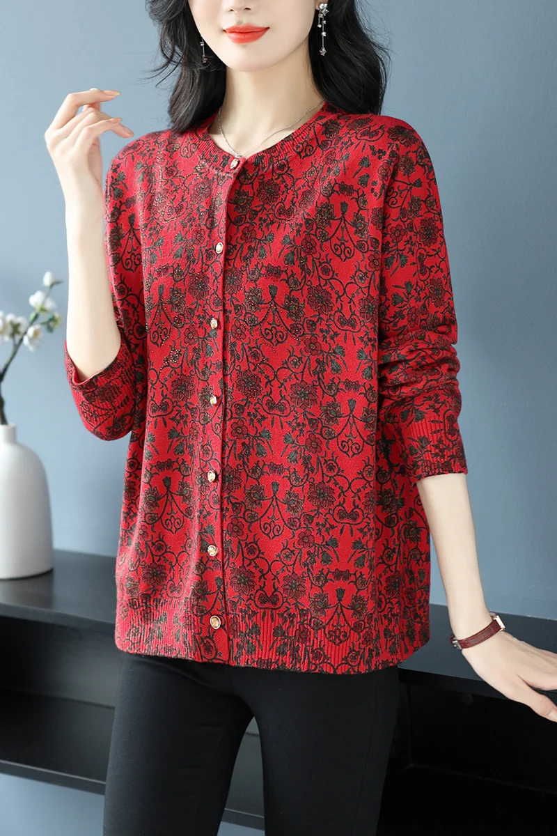 

Floral Print Female Cardigan Autumn Spring Knitted Women Sweaters Korean Fashion Long Sleeve Tops Cardigans