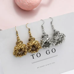 Tibetan Jewelry Women's Gold Silver Color Bell Oxidized Jhumka Earrings Gypsy Tribe Tassel Alloy Drop Earring Indian Jewelry