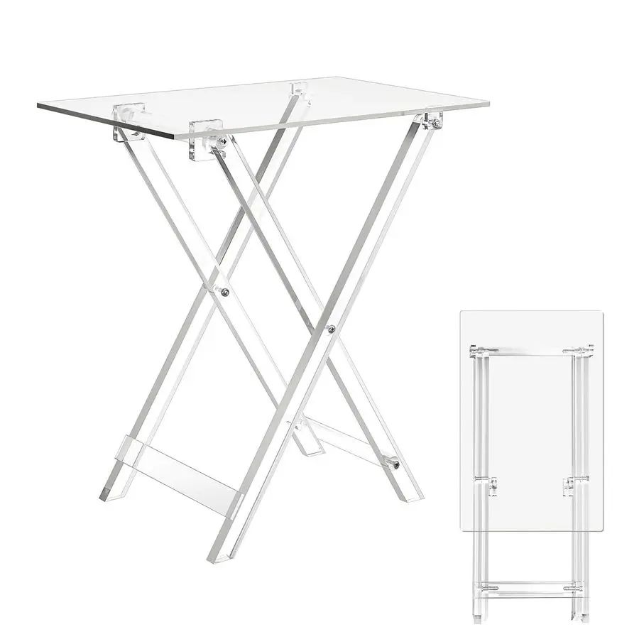

Acrylic Foldable TV Dinner Table Clear Small Folding Tray Space Saving for Eating Snack Coffee Bed Desk Living Room Kitchen Furn