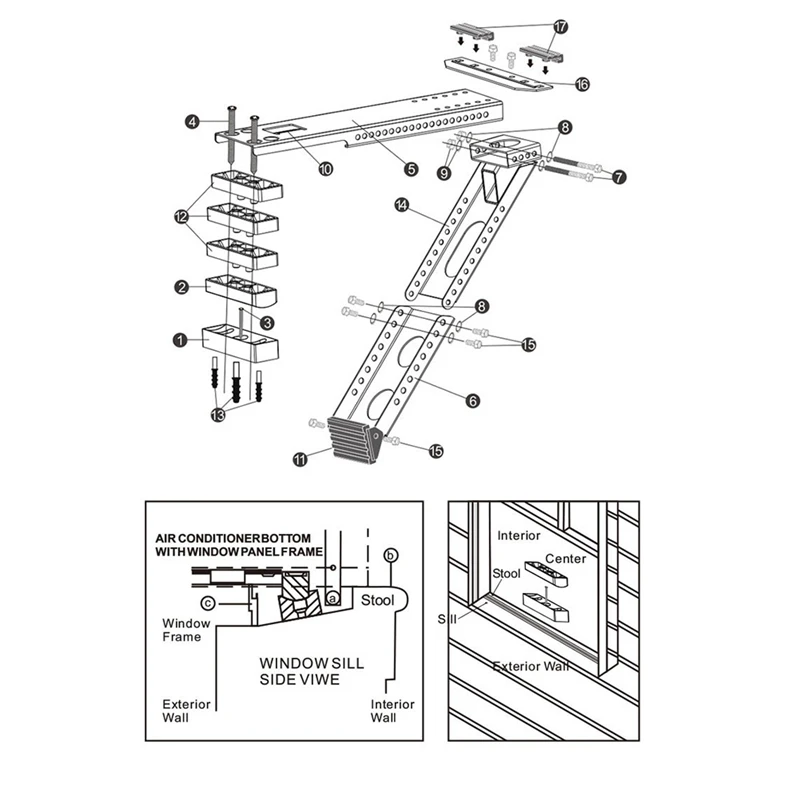 Window Air Conditioner Support Bracket,Adjustable Anti-Slip Shock-Absorbing Mat Window AC Safe Support Bracket Installs