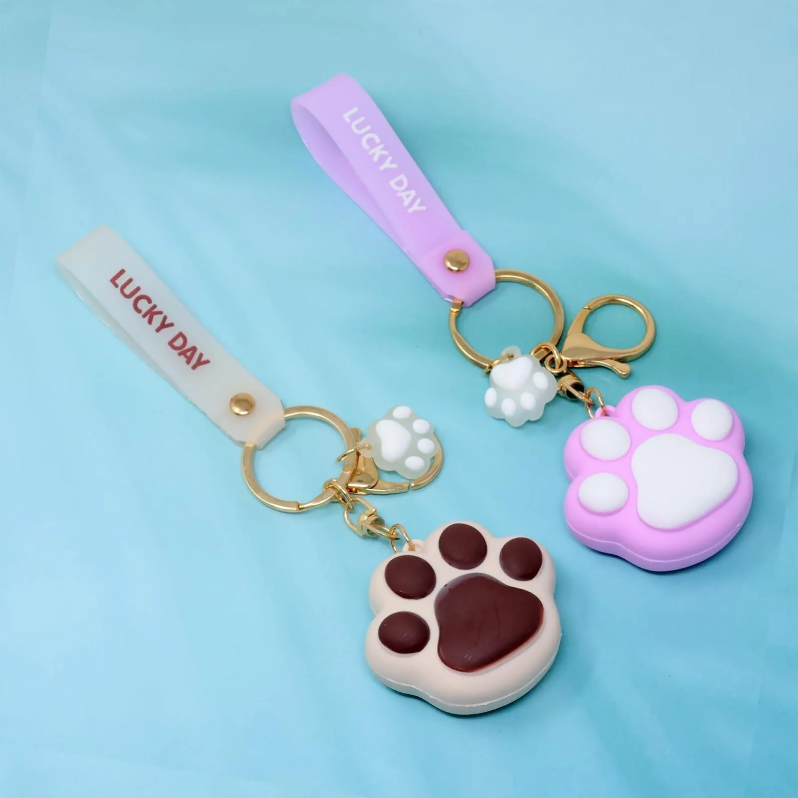 Cute Paw Print Keychains Fancy Pet Animal Key Ring Backpack Hanging Ornaments with Handle for Bag Cellphone or Car Pendant