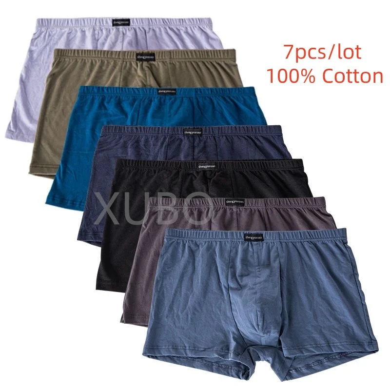 100% Pure Cotton Men's Boxer Briefs Middle-Rise Breathable Moisture-Wicking Loose Fit Plus Size Mens Underwear Trunks