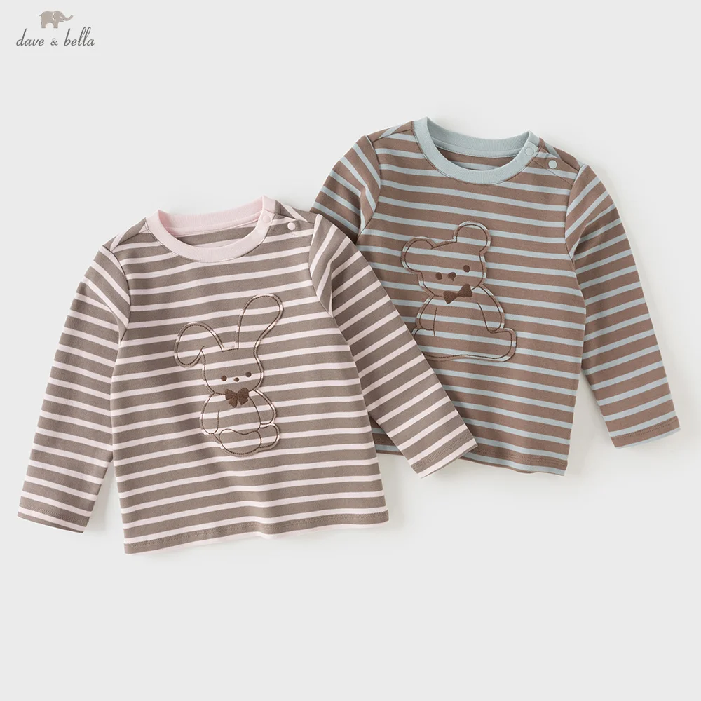 Dave Bella Children Striped T-shirt Bottom Pullover Top Spring Autumn Pure Cotton Girls Boys Casual Brother And Sister DB3262852