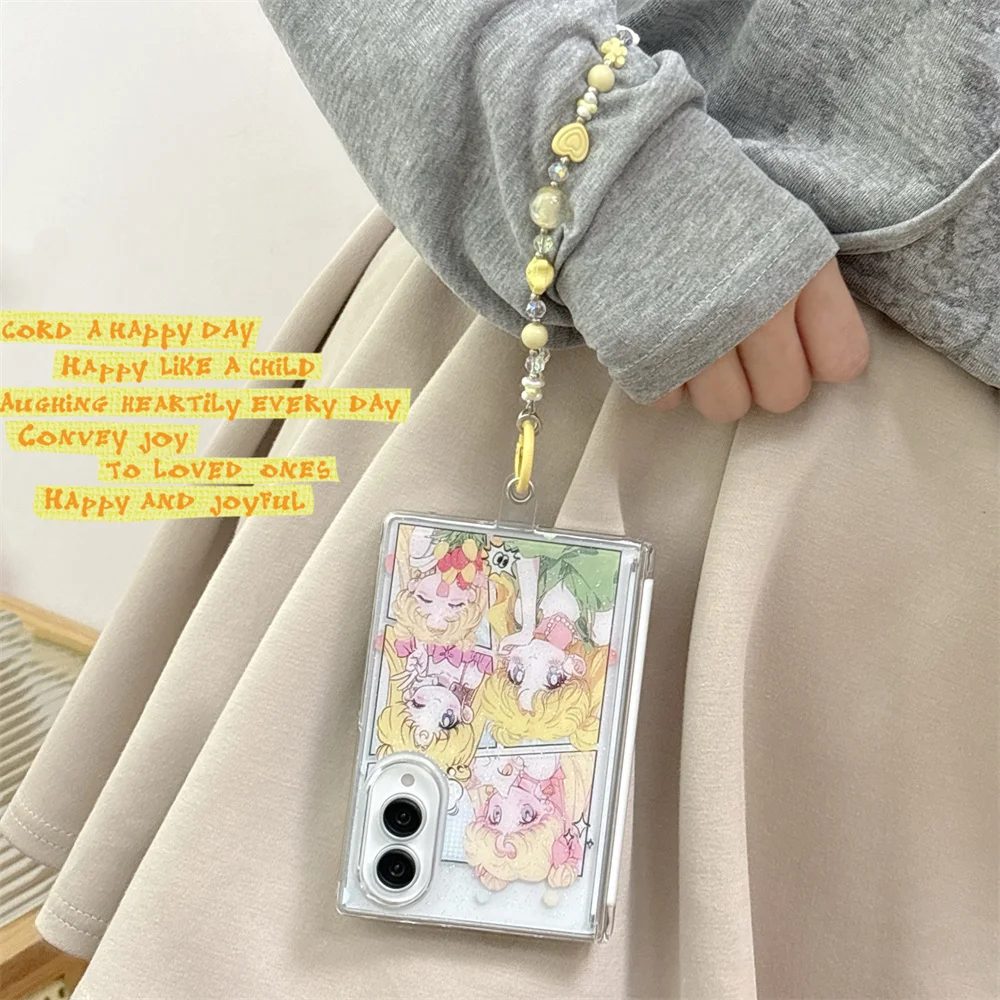 New Cute Cartoon Pink girl Man Magnetic Phone Case for Samsung Galaxy Z Fold 8 Ultra zfold 8 7 6 5 Cover For Magsafe Stand Chain