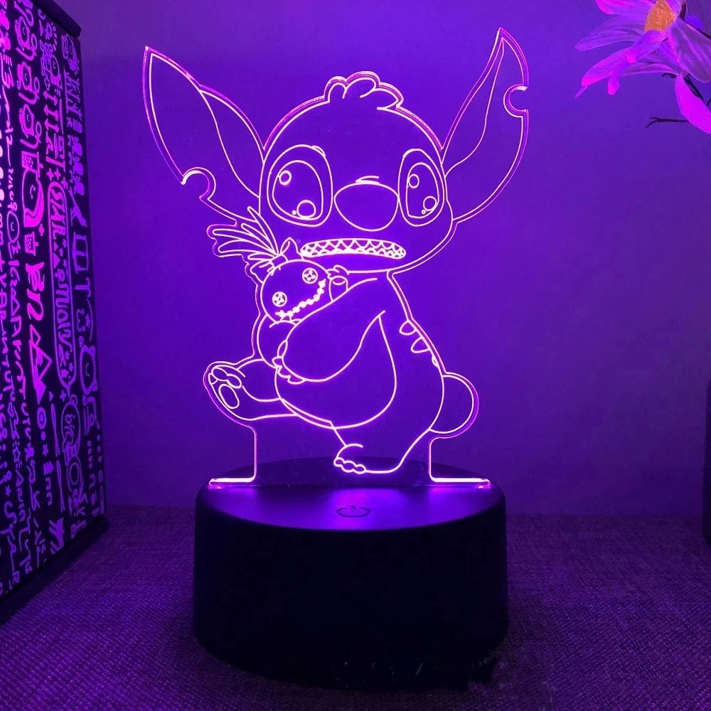 Stitch Lilo  Anime Figure 3D Optical Illusion LED Bedroom Decor Table Lamp 7 Colors Sleep Night Light Birthday Gifts for Kids