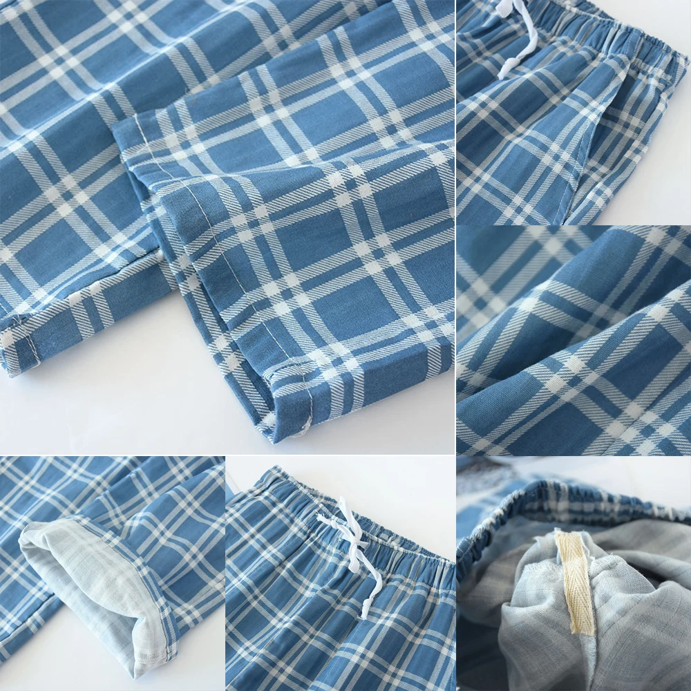 Trousers Pants Comfortable Sleepwear Soft Breathable Casual Cotton Elastic waist Loose Mens Pajama Pants Plaid