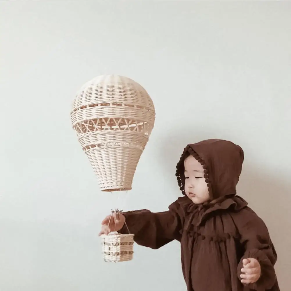 Hand-woven Rattan Hot Air Balloon Portable Natural Photograph Prop Wall Hanging Home Decor for Shop Window Kids Room Decoration