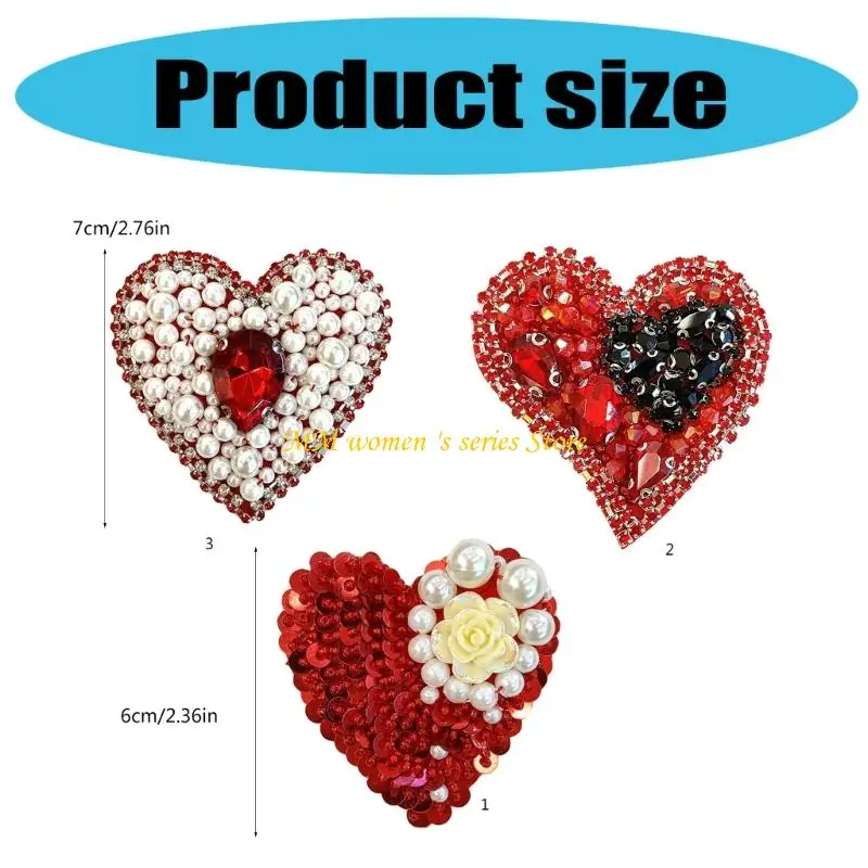 Q39C เลื่อมสีแดง applique เย็บหัวใจ applique แพทช์ศิลปะศิลปะสำหรับงานฝีมือ