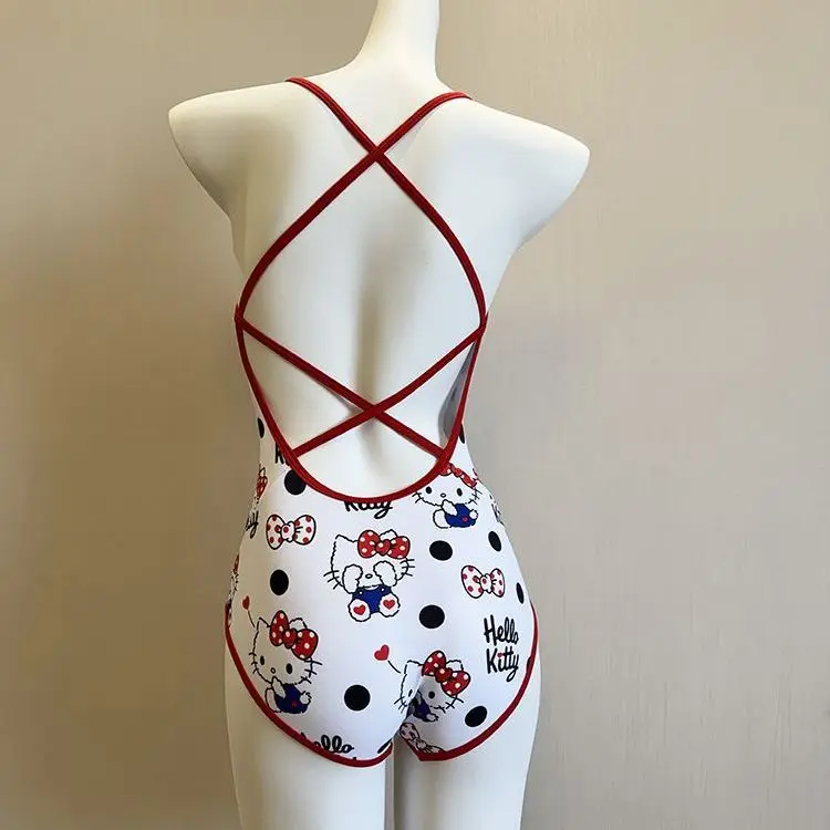 Anime Cute Kawaii Sanrio Hello Kitty One Piece Racing Swimsuit Backless Sports Training Swimwear Double Layer No Water Retention view 3