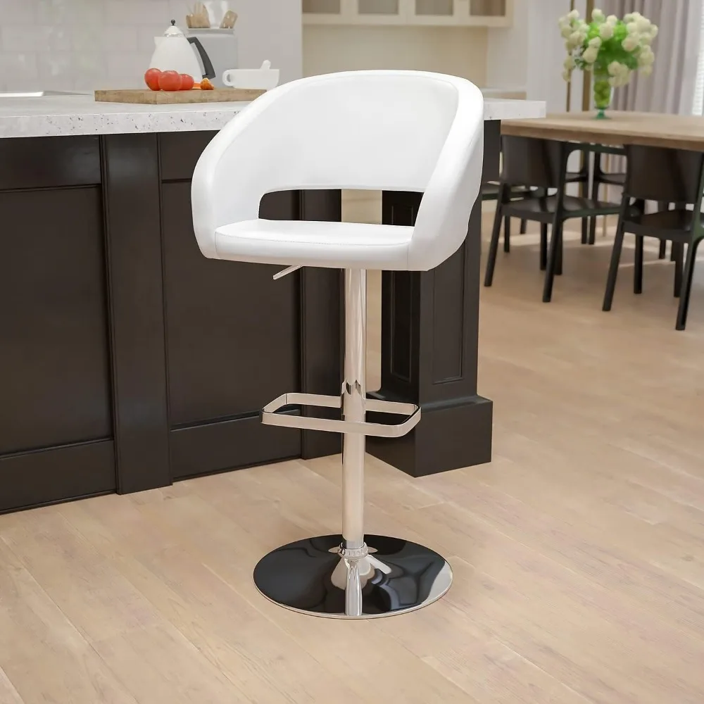 

Bar Chair, Stylish Contemporary Barstool with Rounded Mid-Back and Footrest, Adjustable Height with Chrome Base, Bar Chai