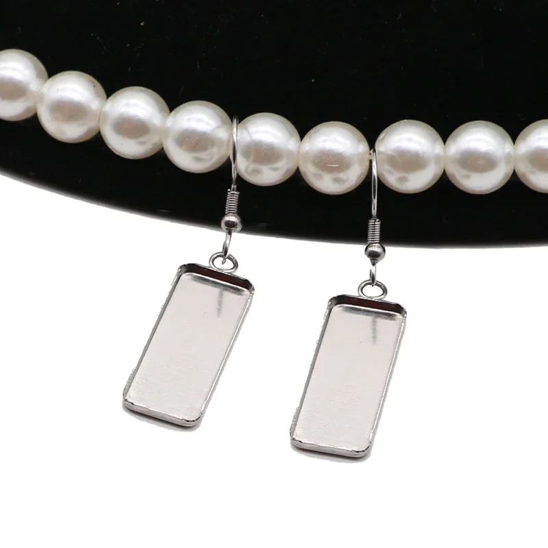 10pcs 10x25mm Dia Blank Rectangle Cabochon Earring Base Settings Diy Stainless Steel Earrings Findings Hooks  Jewelry Findings
