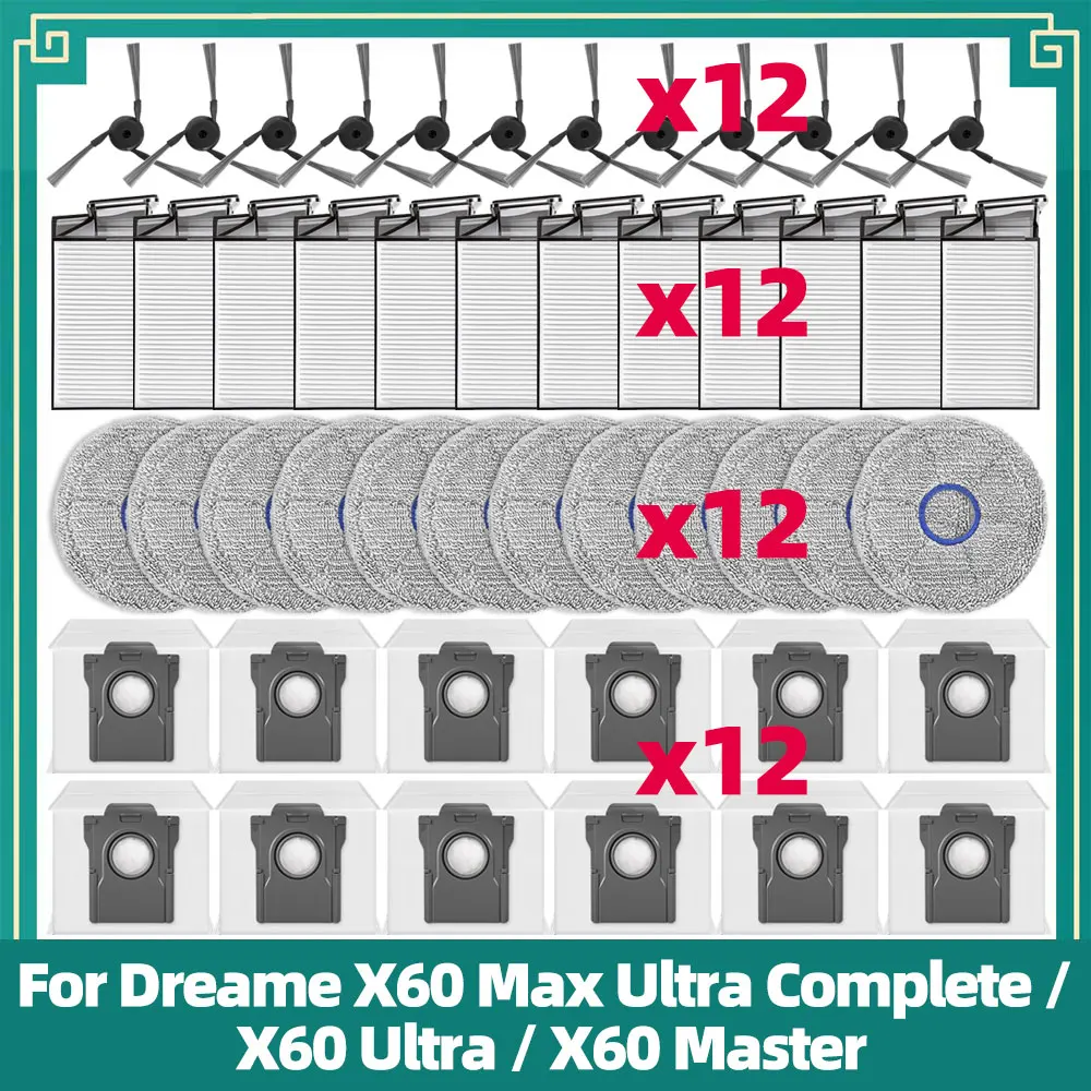 Accessories Fit for Dreame X60 Max Ultra Complete / X60 Ultra / X60 Master Vacuum Parts Brush HEPA Filter Mop Cloth Dust Bag