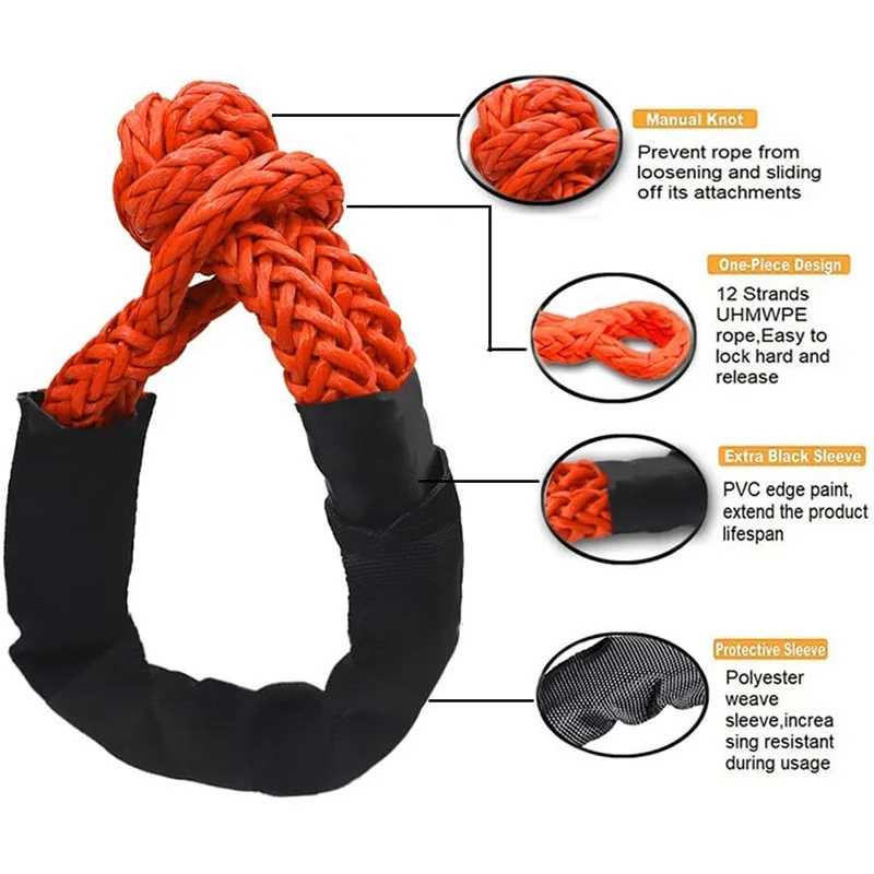 41000lbs Synthetic Short Tow Ropes Soft Shackle Kinetic Recovery Rope Tow Rope Offroad Car Towing Tow Hitch Shackle Heavy Duty