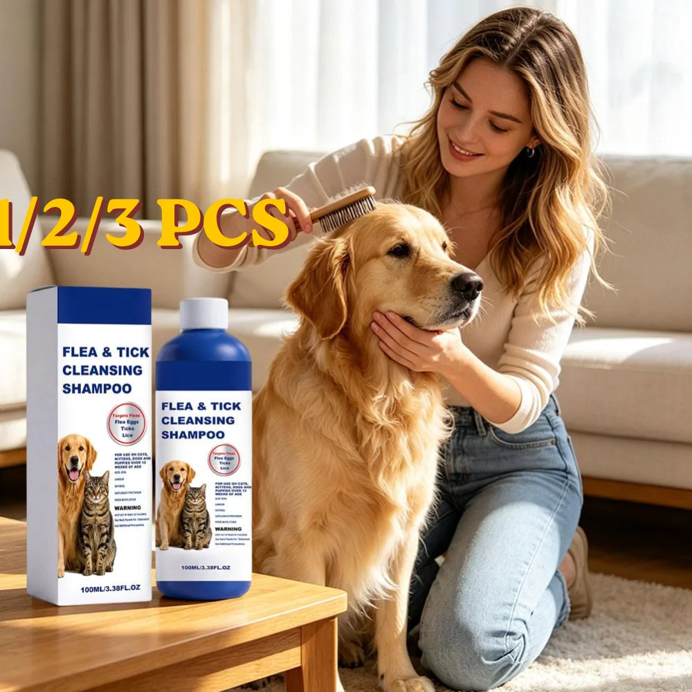 100ml Pet Flea Tick Cleansing Shampoo 1/2/3 PCS Gentle Anti Flea Tick Lice Pet Bathing Cleaning Shampoo Pet Supply