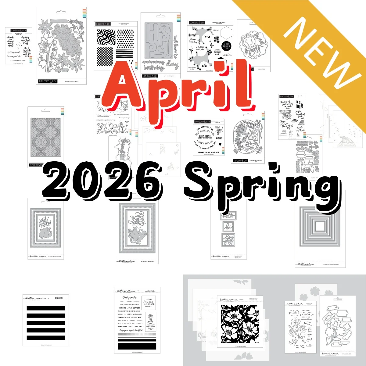 

Spring 2026 April Garden Bouquet Frames Metal Cutting Dies Clear Stamps Stencil For DIY Scrapbook Craft Decoration Embossing