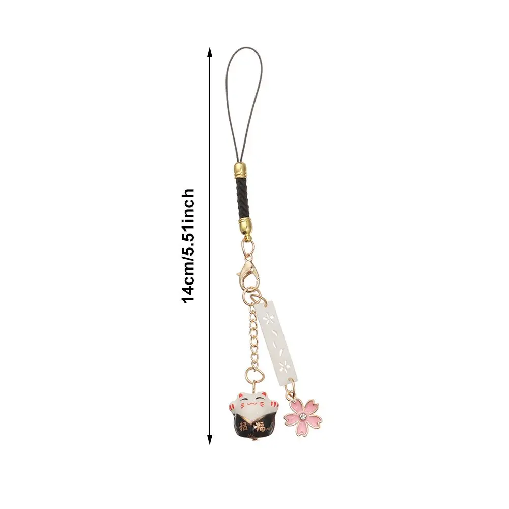 Bloesems Hangtouw Bells Lucky Cat Anti-verloren Lanyard Sleutelhanger Pols Touw Sakura Lucky Cat Telefoon Lanyard Telefoonriem Lanyard