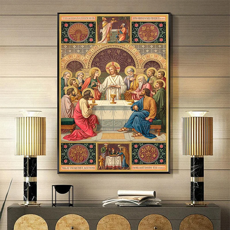 Vintage Holy Card The Last Supper Canvas Painting Christian Jesus Virgin Posters Church Living Room Home Decoration (No Frame)