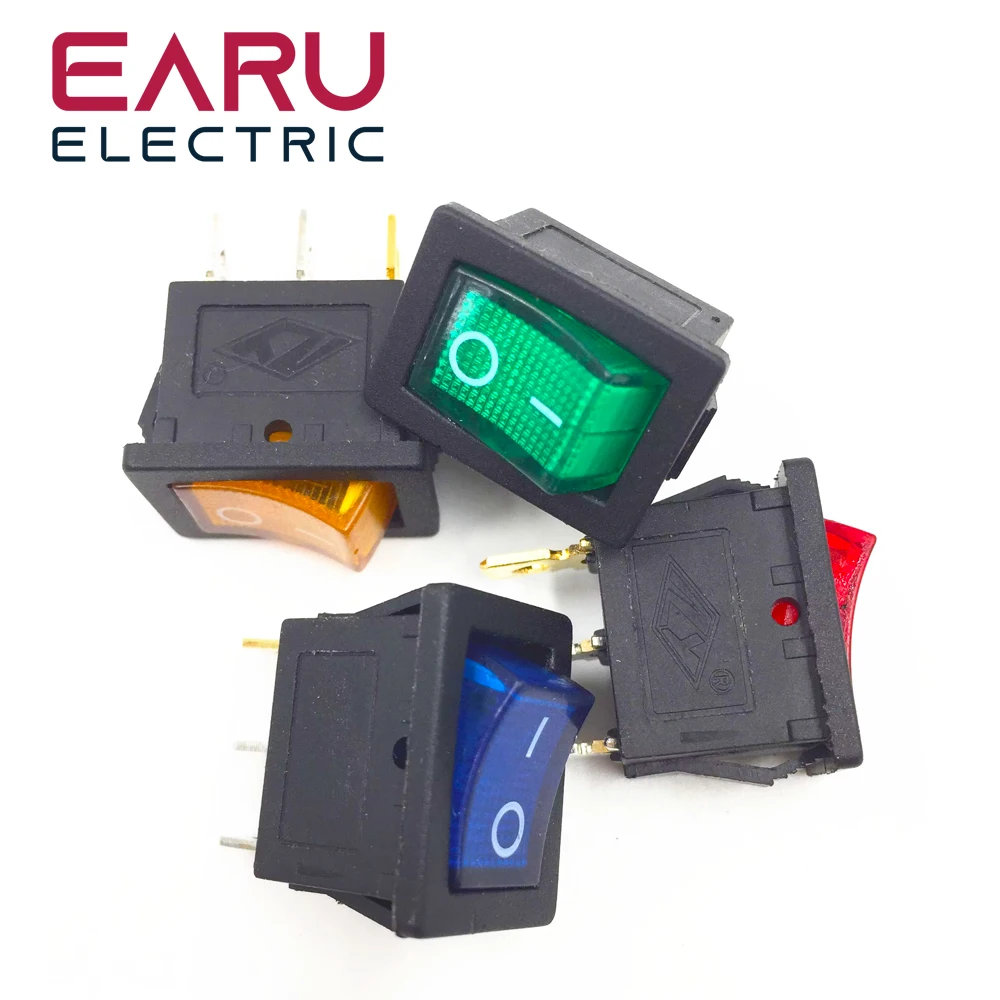 1pc DIY Locking KCD1 Red Blue Yellow Green Button On-Off 3Pin DPST Boat Car Rocker Switch 6A/10A 250V/125VAC Push Button Switch