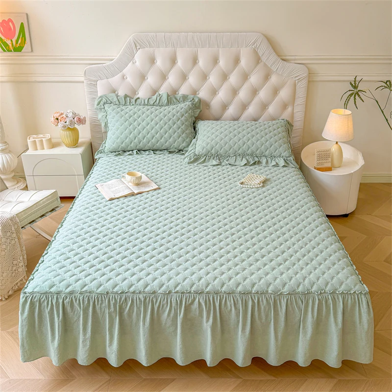 1pc-quilted-bed-skirt-pure-color-bed-cover-with-lace-colcha-de-cama-casal-queen-king-size-cotton-침대스커트-pillowcase-need-order