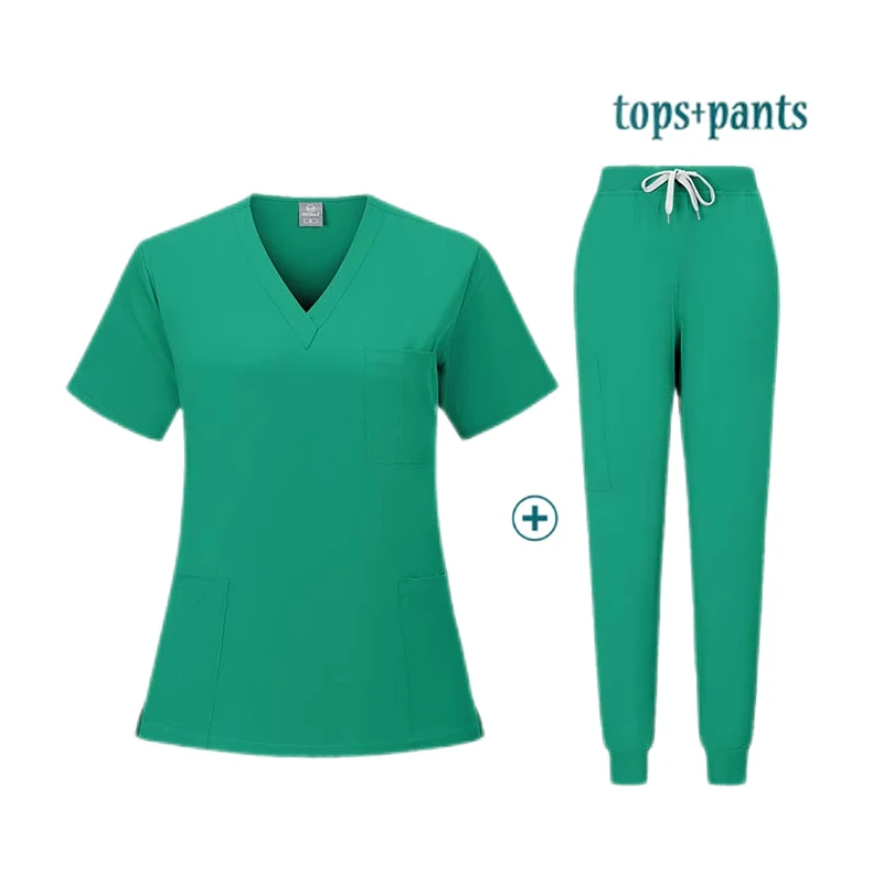 Multicolour Jogger Suit Nurse Scrubs Set Medical Clinical Clothes Doctor Nursing Uniforms Short Sleeve V-neck Tops Pocket Pants