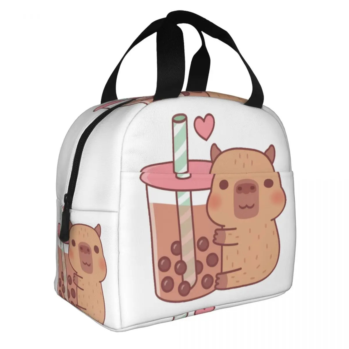 Cute Little Capybara Hugs Bubble Tea Insulated Lunch Bags for Women Portable Thermal Cooler Food Lunch Box Work School Travel