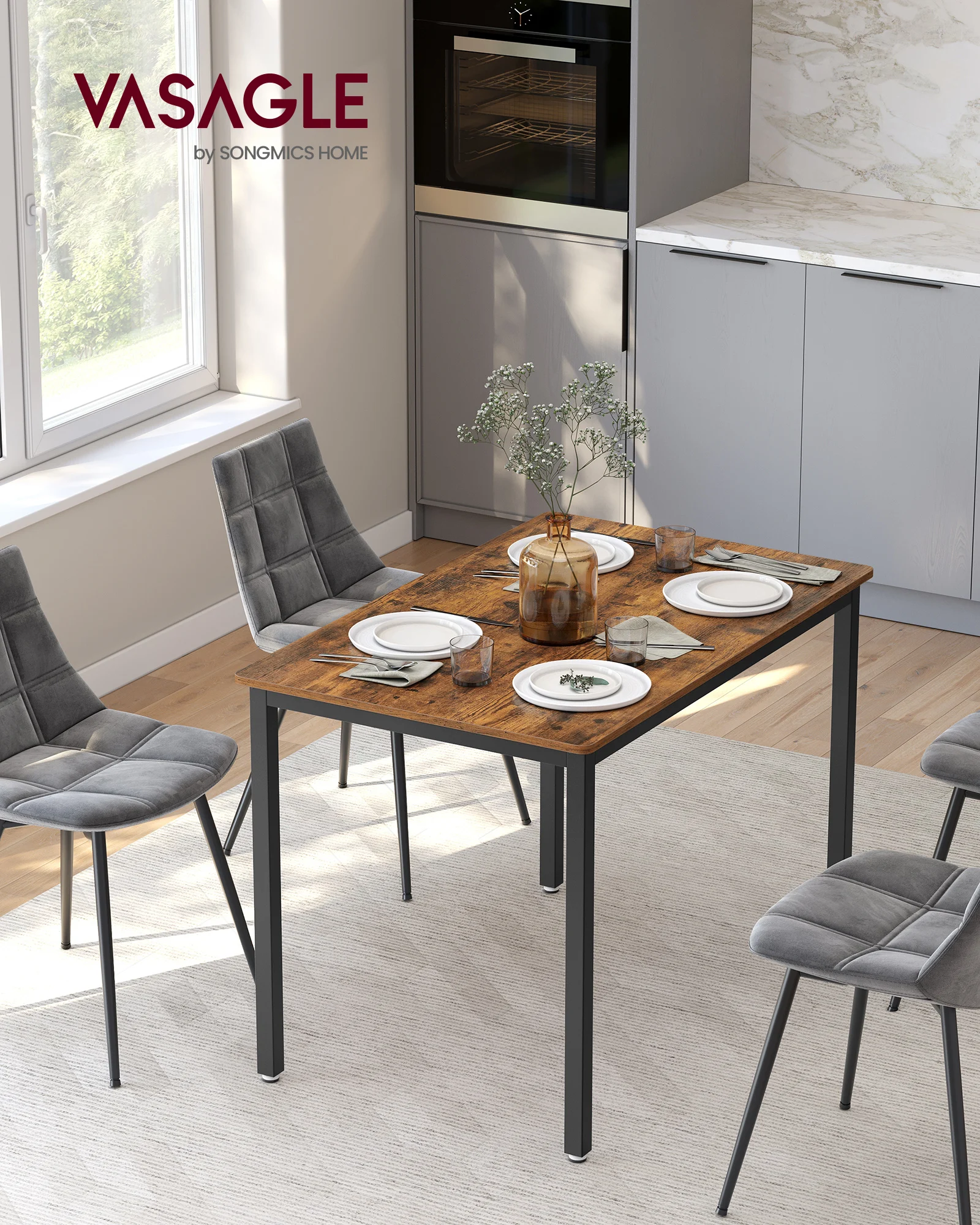VASAGLE-mesa de comedor para 4 personas, 70x110x77 cm, escritorio para sala de estar, comedor, cocina